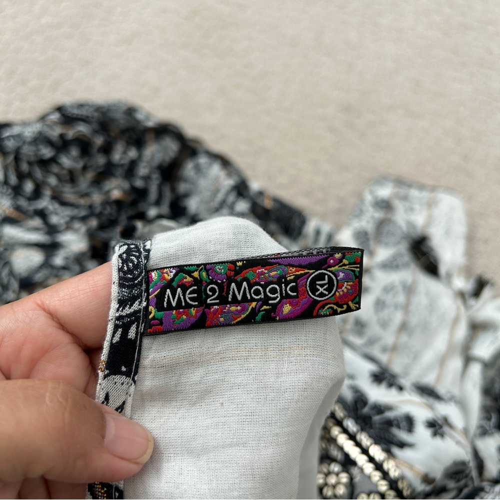 Anthropologie/Me 2 Magic Dress XL Maxi Tiered Flare Sleeve Paisley Black White - Picture 10 of 11
